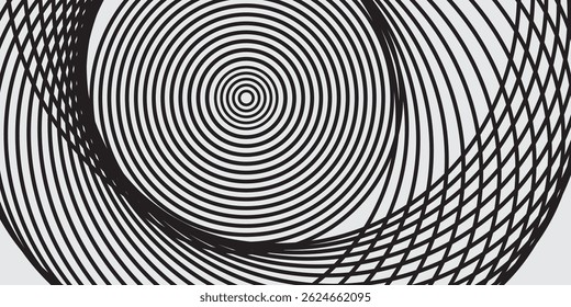 Abstract gold circle lines on dark background. Geometric stripe line art design.