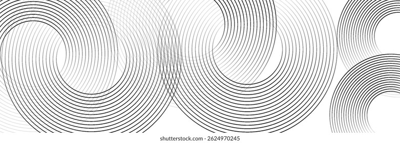 Abstract gold circle lines on dark background. Geometric stripe line art design. Vector illustration, eps10.
