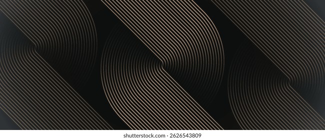 Abstract gold circle lines on dark background. Geometric stripe line art design. Modern luxury template. Suit for presentation, banner, flyer, poster, brochure. Eps10