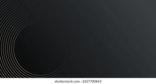 Abstract gold circle lines on dark background. Geometric stripe line art design. Modern luxury template. Suit for presentation, banner, cover, web, flyer, poster, brochure.