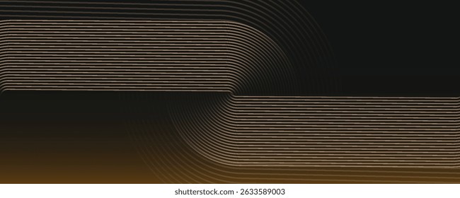 Abstract gold circle lines on dark background. Geometric stripe line art design. Modern luxury template. Suit for presentation, banner, flyer, poster, brochure. Eps10