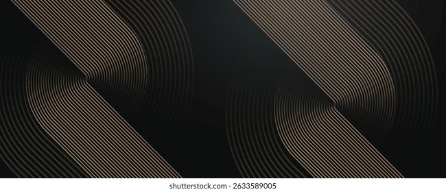 Abstract gold circle lines on dark background. Geometric stripe line art design. Modern luxury template. Suit for presentation, banner, flyer, poster, brochure. Eps10
