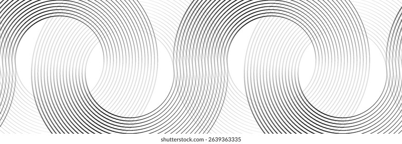 Abstract gold circle lines on dark background. Geometric stripe line art design. Vector illustration, modern.