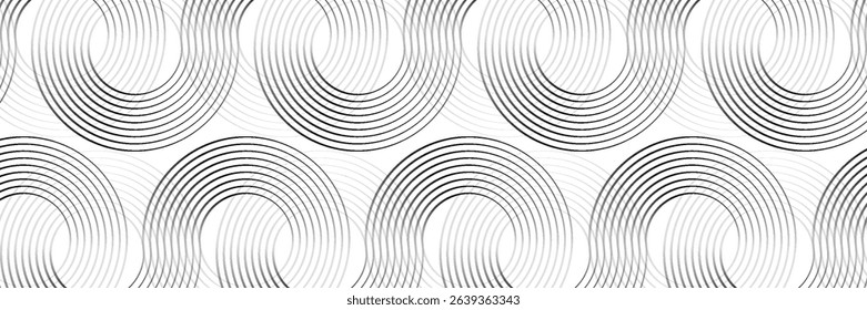 Abstract gold circle lines on dark background. Geometric stripe line art design. Vector illustration, modern.