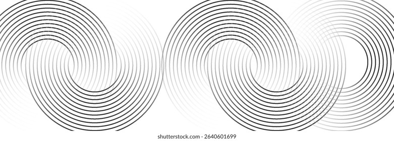 Abstract gold circle lines on dark background. Geometric stripe line art design. Vector illustration, modern