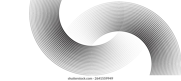 Abstract gold circle lines on dark background. Geometric stripe line art design. Vector illustration, eps10.