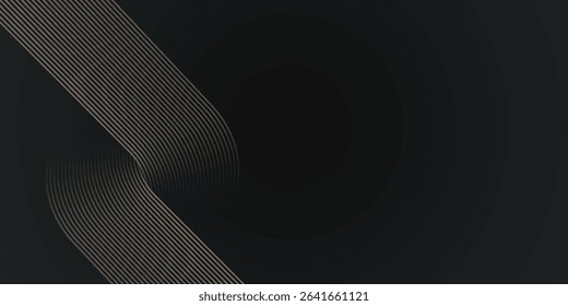 Abstract gold circle lines on dark background. Geometric stripe line art design. Modern luxury template. Suit for presentation, banner, flyer, poster, brochure. WEB