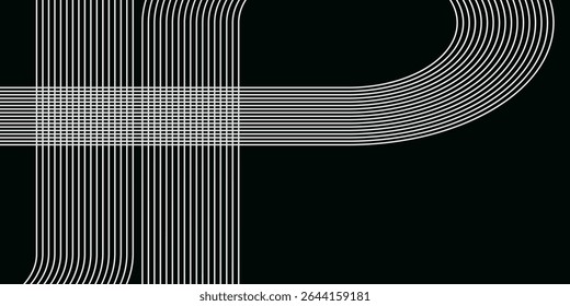 Abstract gold circle lines on dark background. Geometric stripe line art design. Modern luxury template. Suit for presentation, banner, cover, web, flyer, poster, brochure. Vector illustration