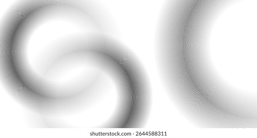 Abstrakte goldene Kreislinien auf dunklem Hintergrund. Geometrisches Streifenlinien-Kunstdesign.