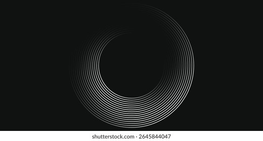 Abstract gold circle lines on dark background. Geometric stripe line art design. Modern luxury template. Suit for presentation, banner, cover, web modern