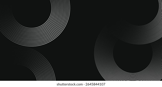 Abstract gold circle lines on dark background. Geometric stripe line art design. Modern luxury template. Suit for presentation, banner, cover, web modern