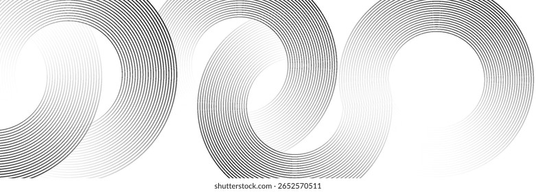 Abstrakte goldene Kreislinien auf dunklem Hintergrund. Geometrisches Streifenlinien-Kunstdesign. Vektorgrafik, eps10.
