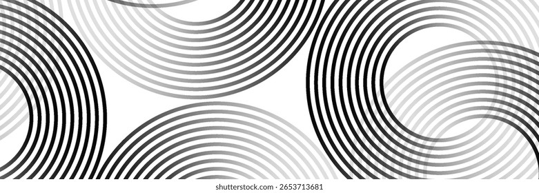 Abstrato linhas de círculo dourado no fundo escuro. Projeto de arte de linha de faixa geométrica. Ilustração vetorial, eps10.	