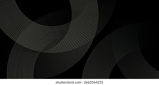 Abstrato linhas de círculo dourado no fundo escuro. Projeto de arte de linha de faixa geométrica. Modelo de luxo moderno. ilustração vetorial
