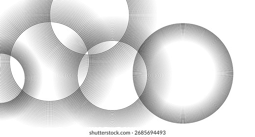 Abstractas líneas de círculo de oro sobre fondo oscuro. Diseño geométrico del arte de la línea de la raya. Ilustración vectorial, 