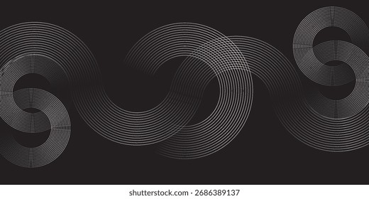 Abstract gold circle lines on dark background. Geometric stripe line art design. Modern luxury template. Suit for presentation, banner, cover, web, flyer, poster, brochure. Vector i