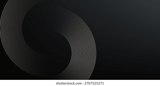 Abstrato linhas de círculo dourado no fundo escuro. Projeto de arte de linha de faixa geométrica. Modelo de luxo moderno. Terno para apresentação, banner, capa, web