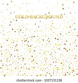 Abstract gold circles of different size on a white background.
