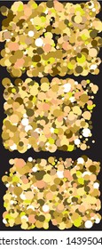 Abstract gold circles for holidays. Graphic element of design. Vector illustration object. Gold trendy modern elegant backgrounds set for anniversary, birthday celebrate or other festive event.