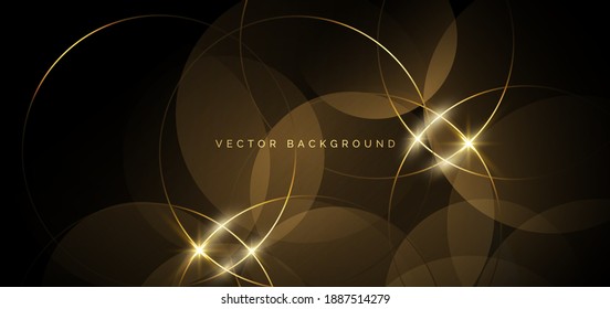 Abstract gold circles lines overlapping on dark background. Luxury concept. You can use for ad, poster, template, business presentation. Vector illustration