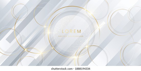 Abstract gold circles lines overlapping on diagonal lines white background. You can use for ad, poster, template, business presentation. Vector illustration