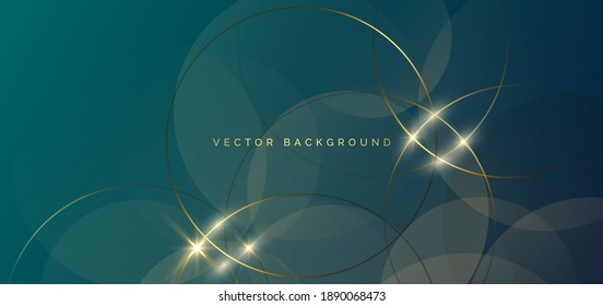 Abstract gold circles lines overlapping on green background. Luxury concept. You can use for ad, poster, template, business presentation. Vector illustration