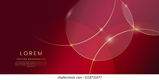 Abstract gold circles lines overlapping on dark red color background. You can use for ad, poster, template, business presentation. Vector illustration