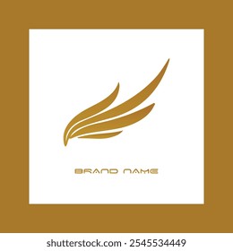 Abstract gold color birds silhouettes logo on white background, wings and feathers elements logotype set vector illustration