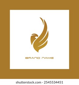 Abstract gold color birds silhouettes logo on white background, wings and feathers elements logotype set vector illustration