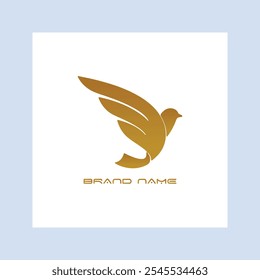 Abstract gold color birds silhouettes logo on white background, wings and feathers elements logotype set vector illustration