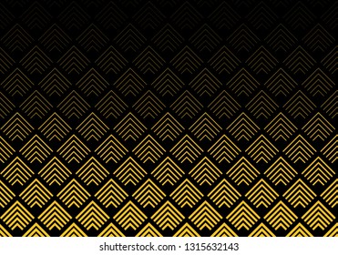 Abstract gold color chevron lines pattern on black background. Geometric tracery. Vector illustration