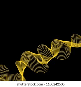 Abstract gold color line wave on black background  