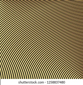 Abstract gold color vector circle halftone  background. Gradient retro line pattern design. Monochrome graphic.