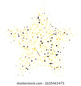 Abstract gold colored stipple gradient halftone star, dotted textures of yellow color. Geometric noise star shaped, patterns are made of simple dots and grains. Stipple dotted star illustration