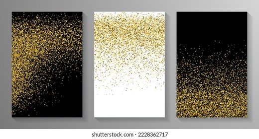 Abstract gold confetti grain scatter texture. Triangle square circle star elements noise. Party materials. Messy scruple granules dust confetti. Holiday decoration spark splatter