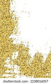 Abstract gold confetti grain scatter texture. Triangle square circle star granules flying. Banner template. Luxury crumb elements dot confetti. Holiday decoration gleaming splash