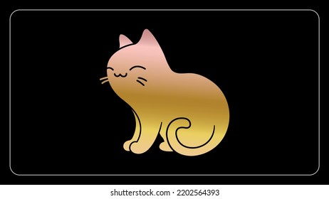 Abstract gold copper cat kitten puppy pet silhouette drawing art, Isolated multi color cat pet icon illustration.