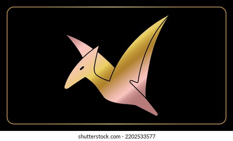 Abstract gold and copper dinosaur extinct pterodactyl vector silhouette, Isolated multi color dinosaur icon illustration.