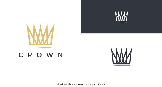 Abstract gold crown logo. Royal king icon design. Premium Vector