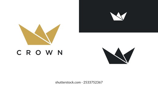 Abstract gold crown logo. Royal king icon design. Premium Vector