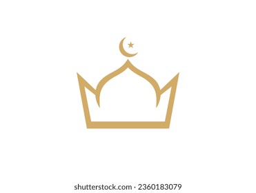 abstract gold crown and mosque dome logo design. royal king islamic symbol vector