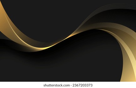 Abstract gold curve wave on grey metallic with black blank space design modern luxury futuristic creative background vector illustration.