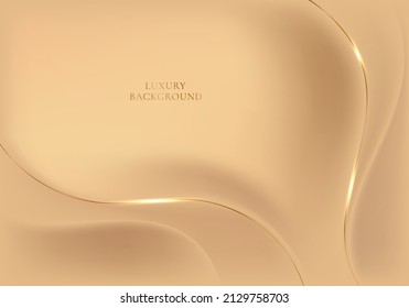 Abstract gold curved lines on satin fabric folds or fluid wave golden background texture luxury material. Vector illustration