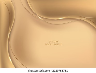 Abstract gold curved lines on satin fabric folds or fluid wave golden background texture luxury material. Vector illustration