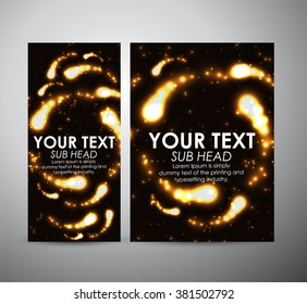 Abstract gold digital flare frame. Brochure business design template or roll up. 