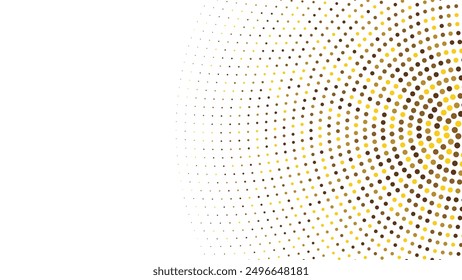 Abstract gold dotted background with radial halftone dots decoration. Vector illustration.