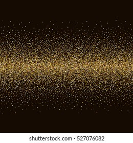 Abstract gold dotted stripe on black background vector card template. Golden sparks backdrop.