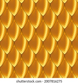 Abstract gold dragon scale pattern background. Vector dragon skin.