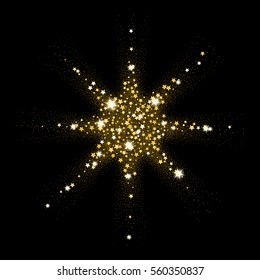 Abstract gold dust glitter background. Golden explosion of confetti.