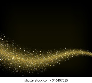 Abstract Gold Dust Glitter Star Wave Background, Vector Design Template
